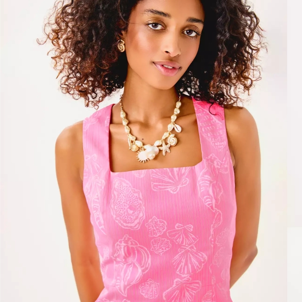 Pink Shell Print Swim Dress - Picture 3 of 4